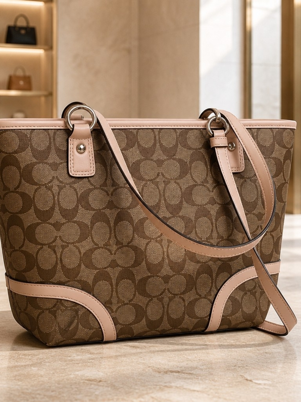 COACH Peyton Signature Heritage Tote Timeless Khaki/Tan - Picture 2 of 6